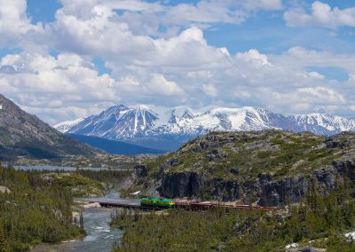 Train in snowed mountain